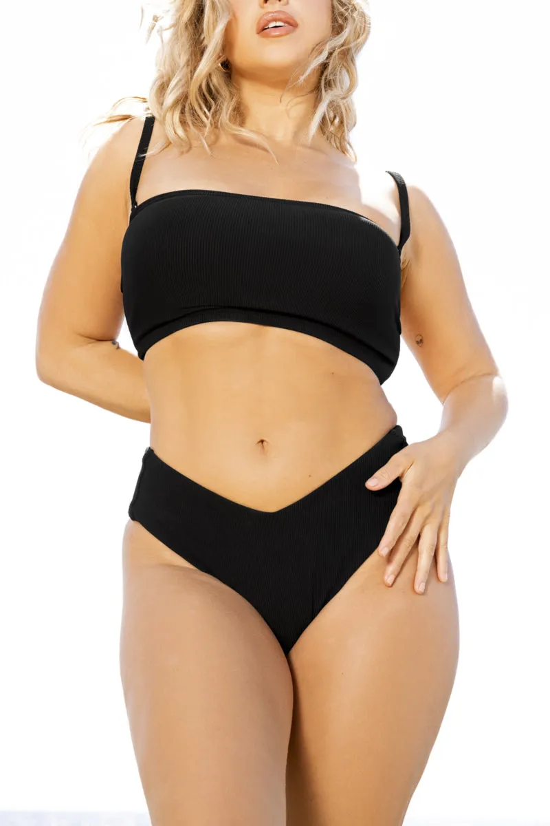 Low Tide Super Cheeky Bikini Bottom - Black Rib