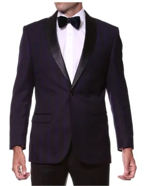 Mens 1 Button Plaid Tuxedo Dinner Jacket in Purple