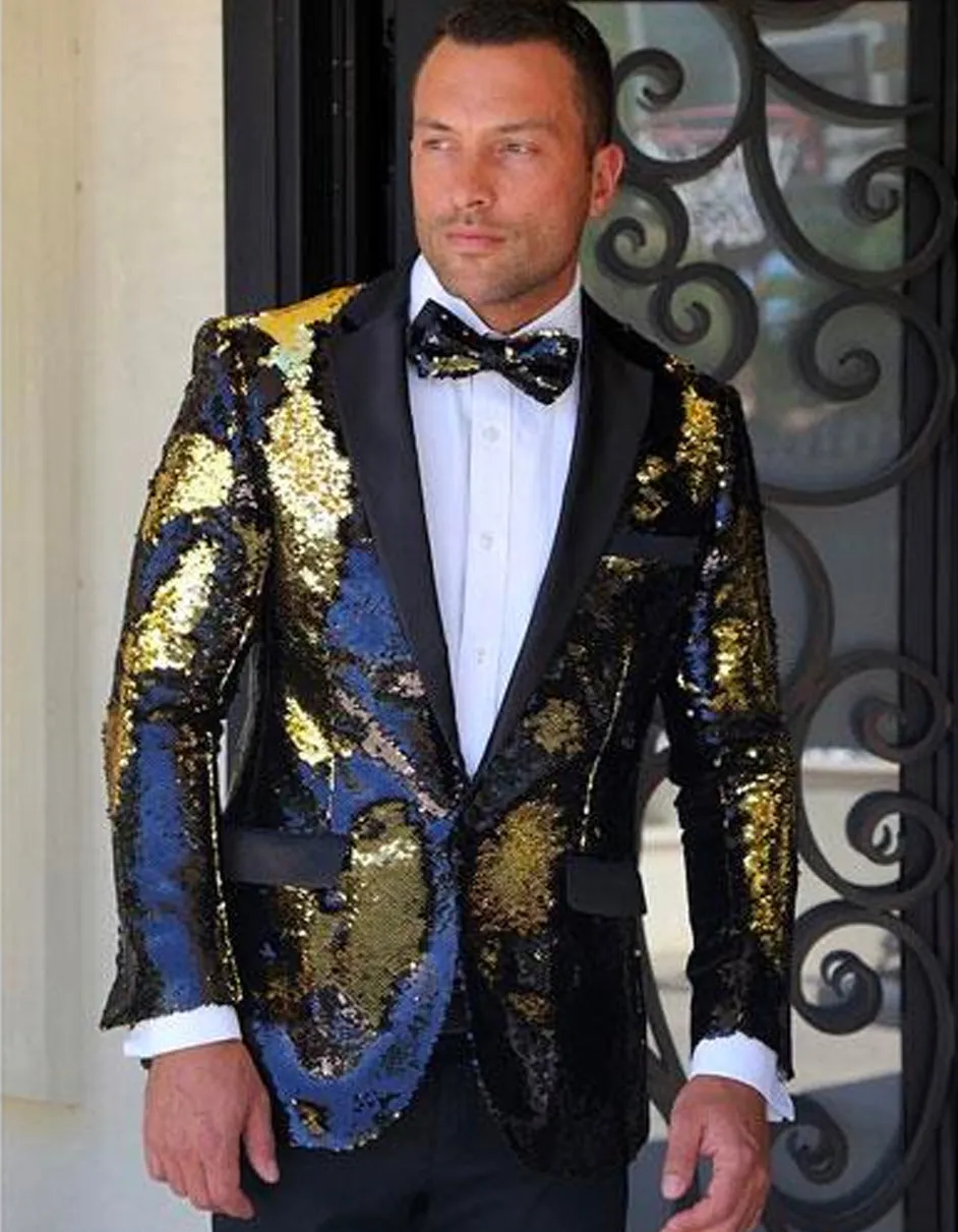 Mens Reversible Black & Gold Sequin Blazer