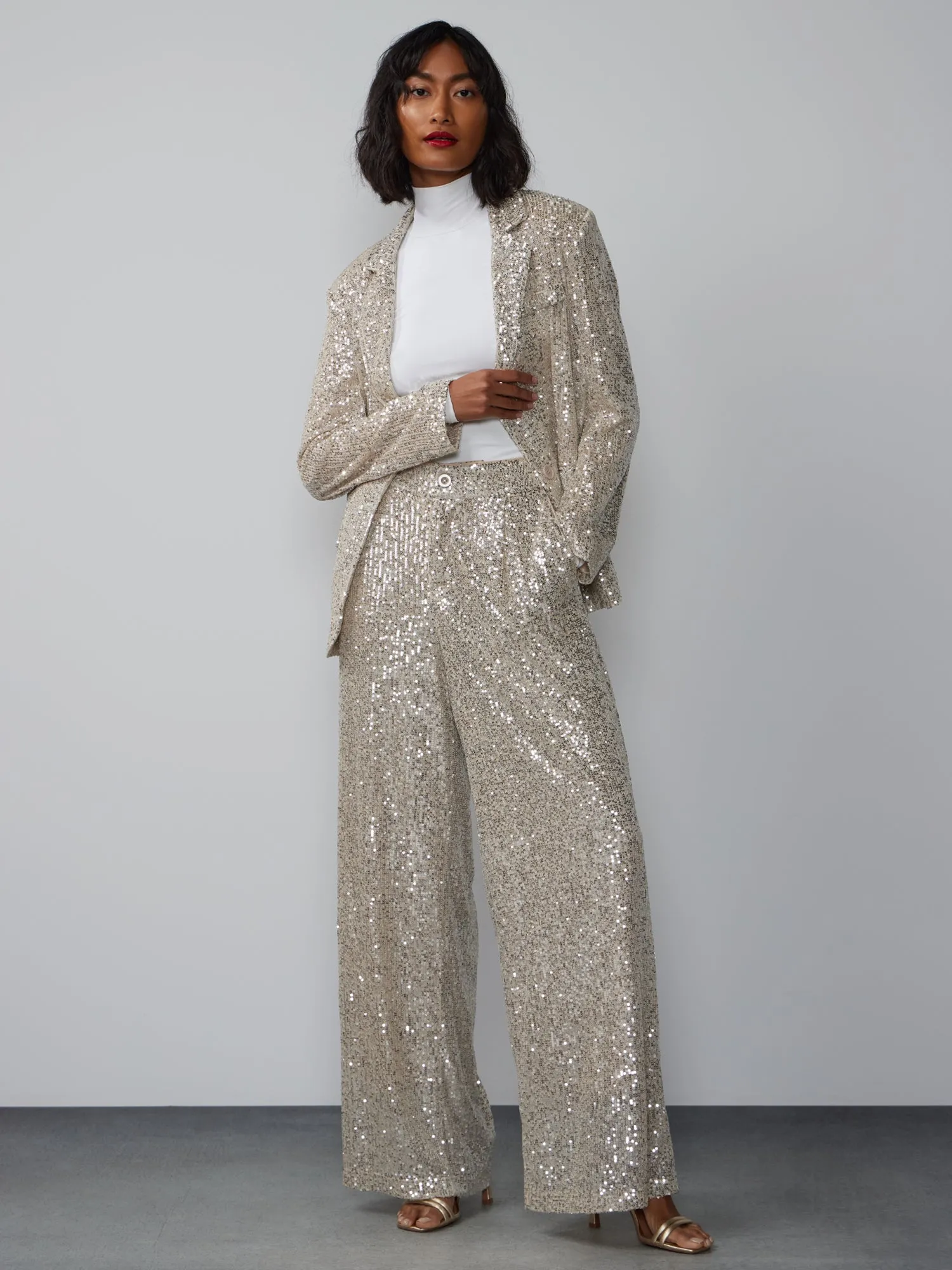 Mid Rise Sequin Embellished Pant