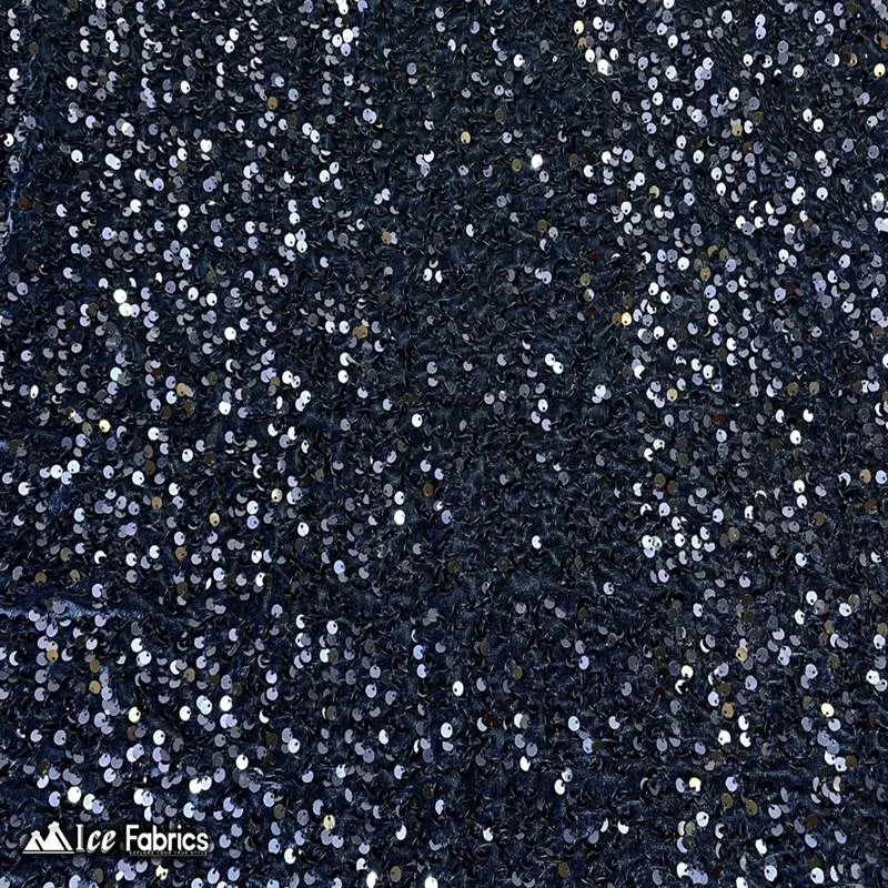 Navy Blue Emma Stretch Velvet Fabric with Embroidery Sequin