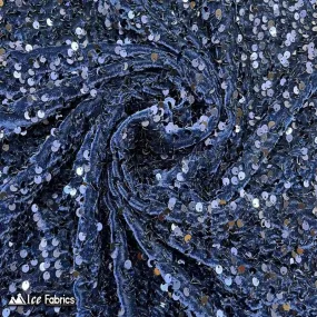 Navy Blue Emma Stretch Velvet Fabric with Embroidery Sequin