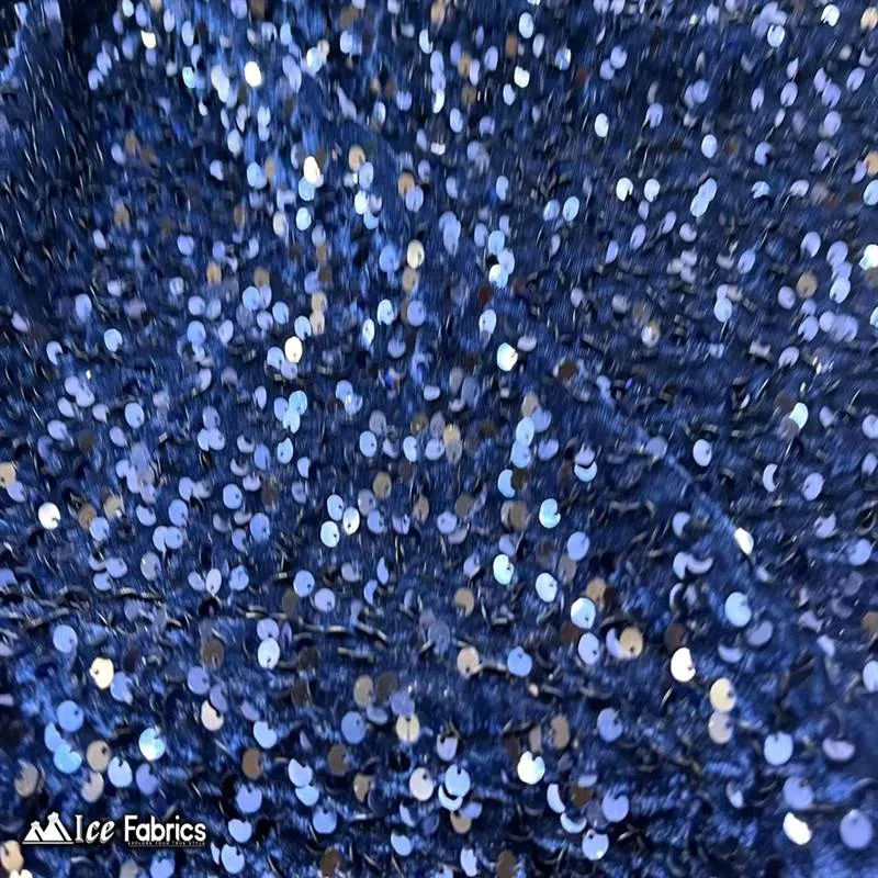 Navy Blue Emma Stretch Velvet Fabric with Embroidery Sequin