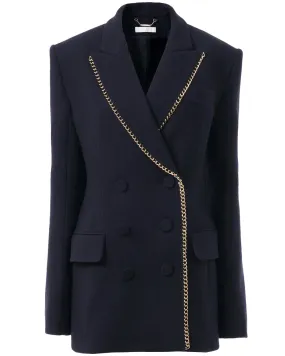 Navy Ink Chain Trim Double Breasted Blazer