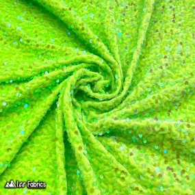 Neon Lime Green Emma Stretch Velvet Fabric with Embroidery Sequin