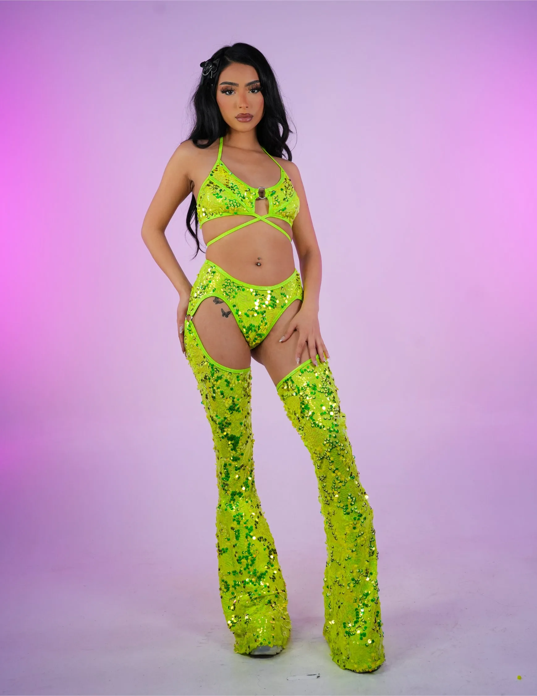 Neon Sequin Disco Chaps Pants