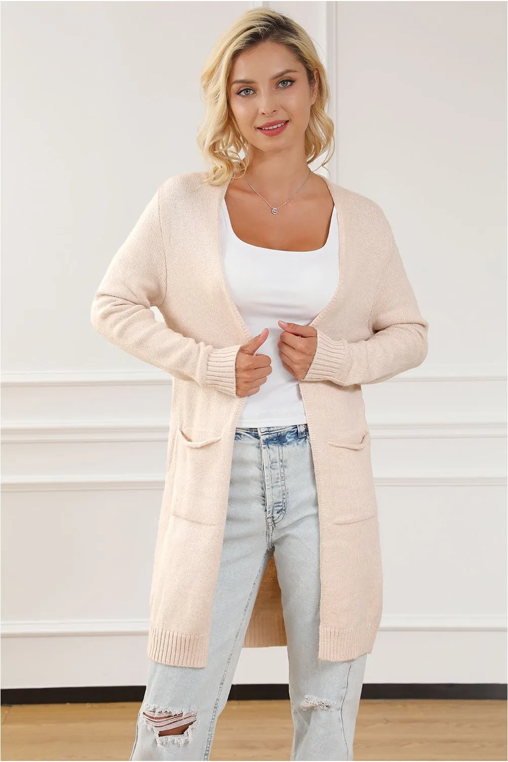 NicholesGifts Women Pocketed Long Sleeve Cardigan