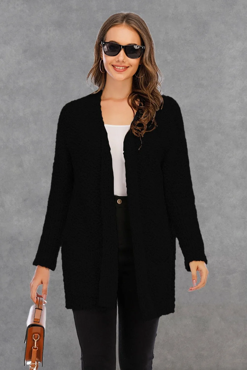 NicholesGifts Women Pocketed Open Front Long Sleeve Cardigan