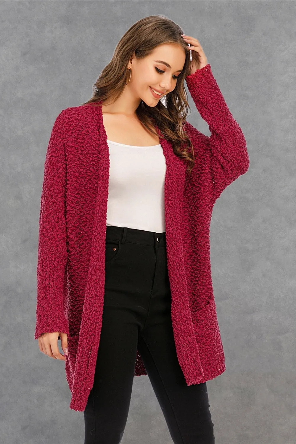 NicholesGifts Women Pocketed Open Front Long Sleeve Cardigan