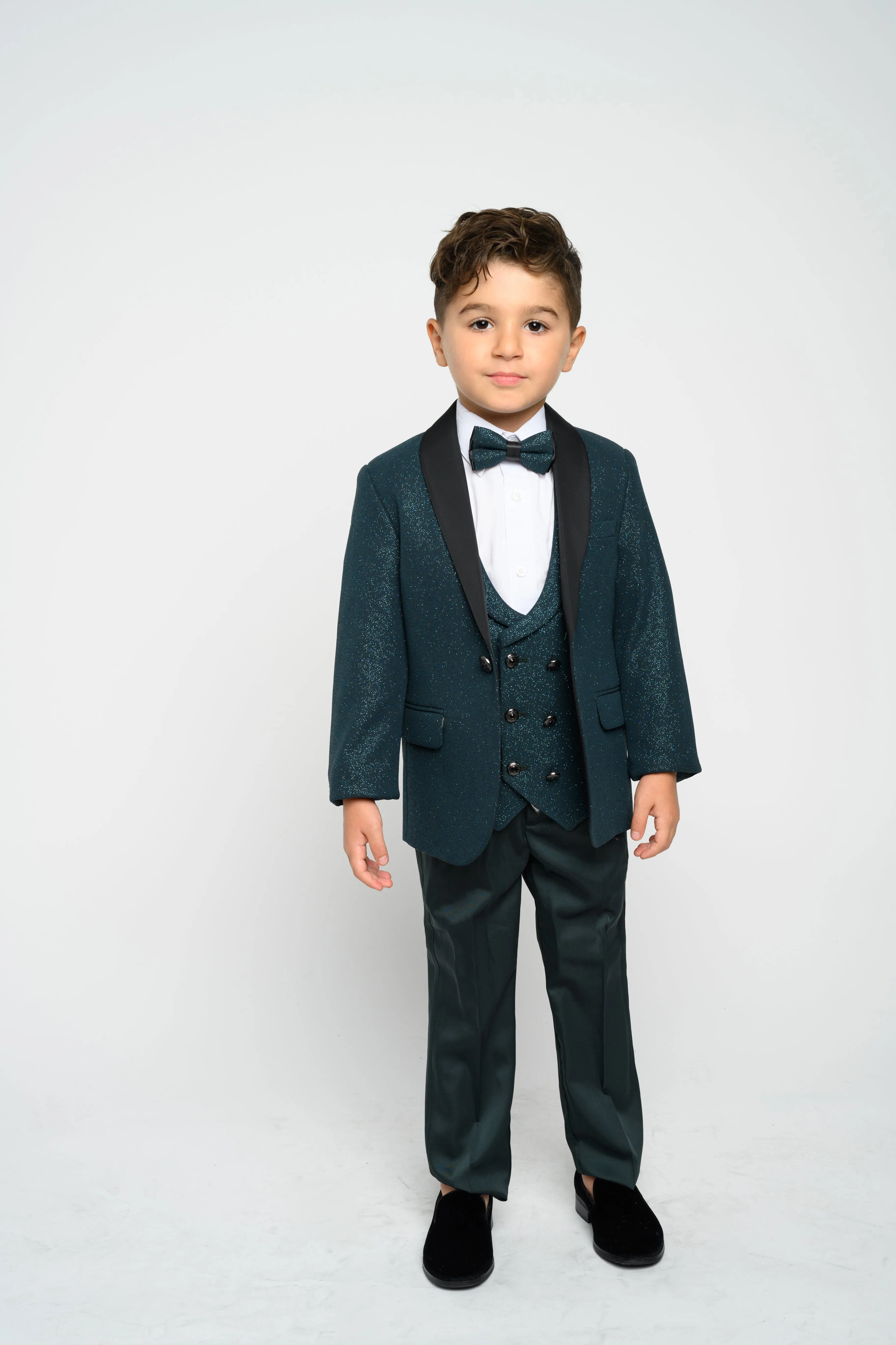 OMC 3-Pieces Boy's Slim Fit Modern Sequin Tuxedo Set (Hunter Green)