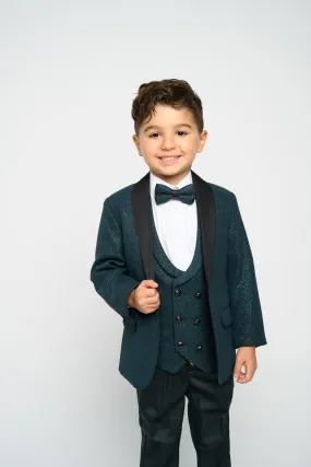 OMC 3-Pieces Boy's Slim Fit Modern Sequin Tuxedo Set (Hunter Green)