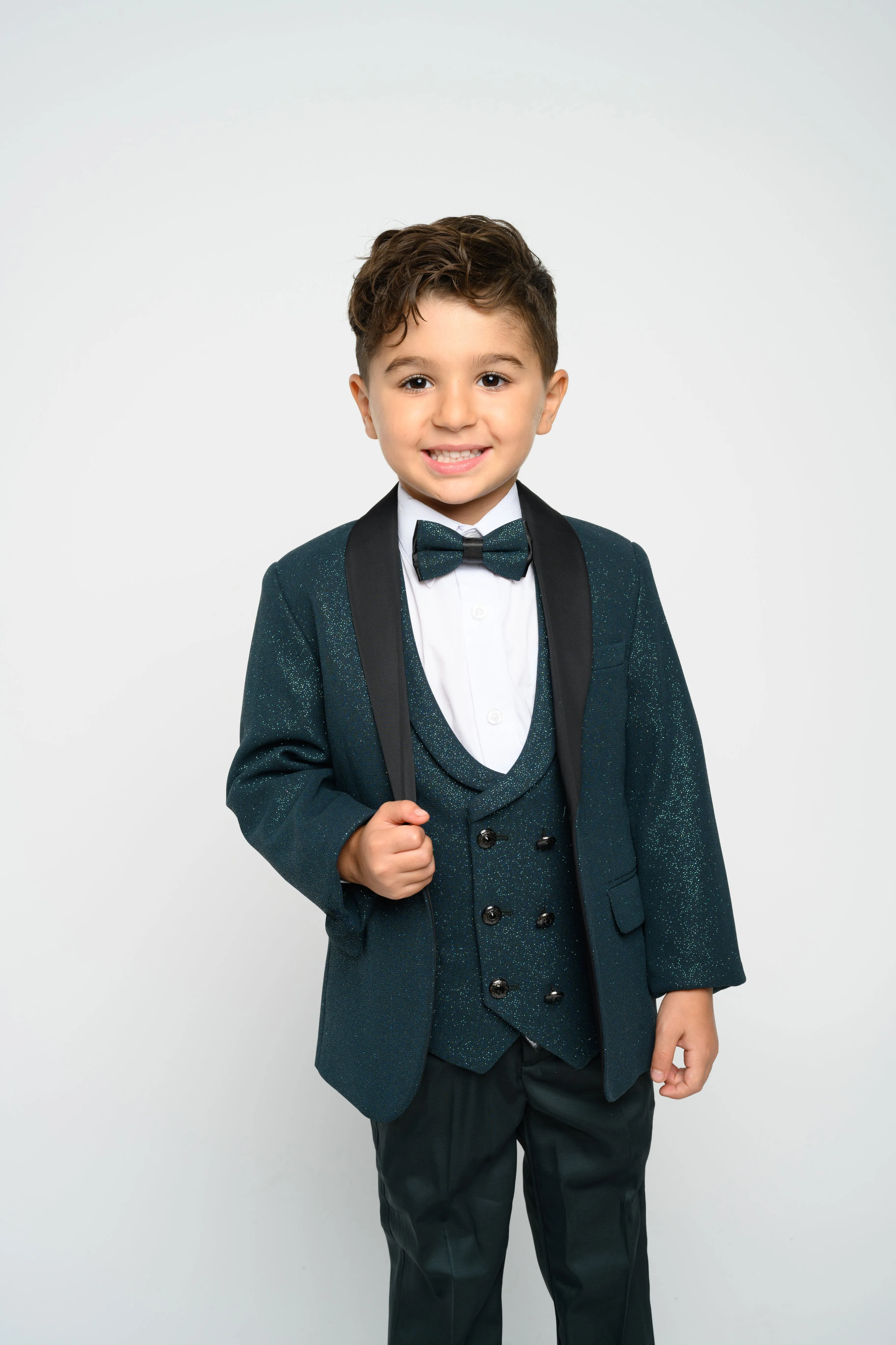 OMC 3-Pieces Boy's Slim Fit Modern Sequin Tuxedo Set (Hunter Green)