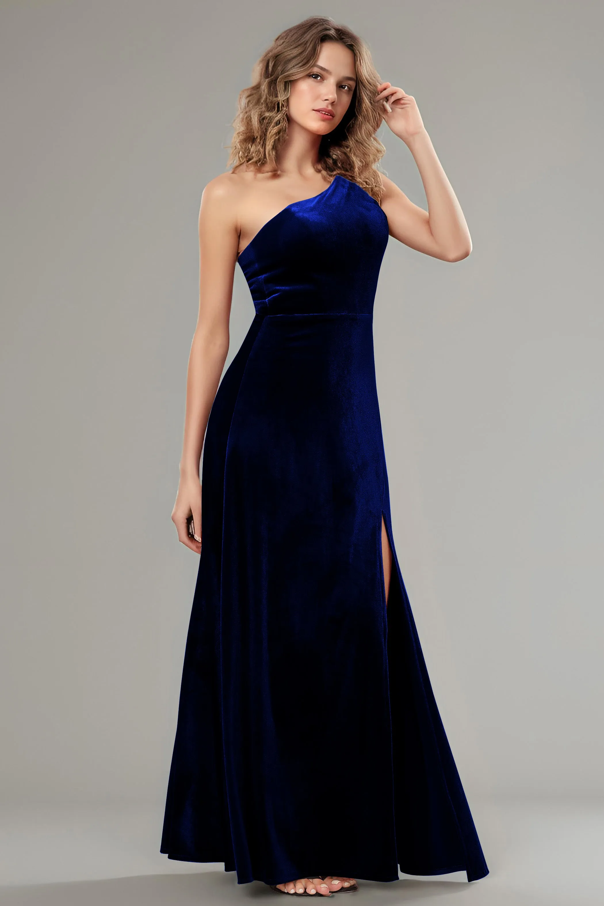 One Shoulder Sleeveless Simple Velvet Bridesmaid Dresses