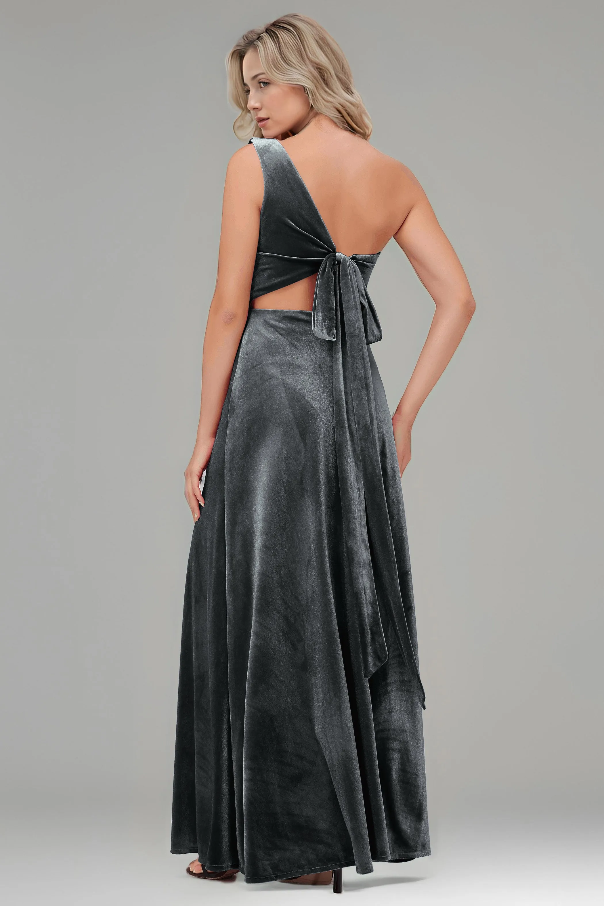 One Shoulder Sleeveless Simple Velvet Bridesmaid Dresses