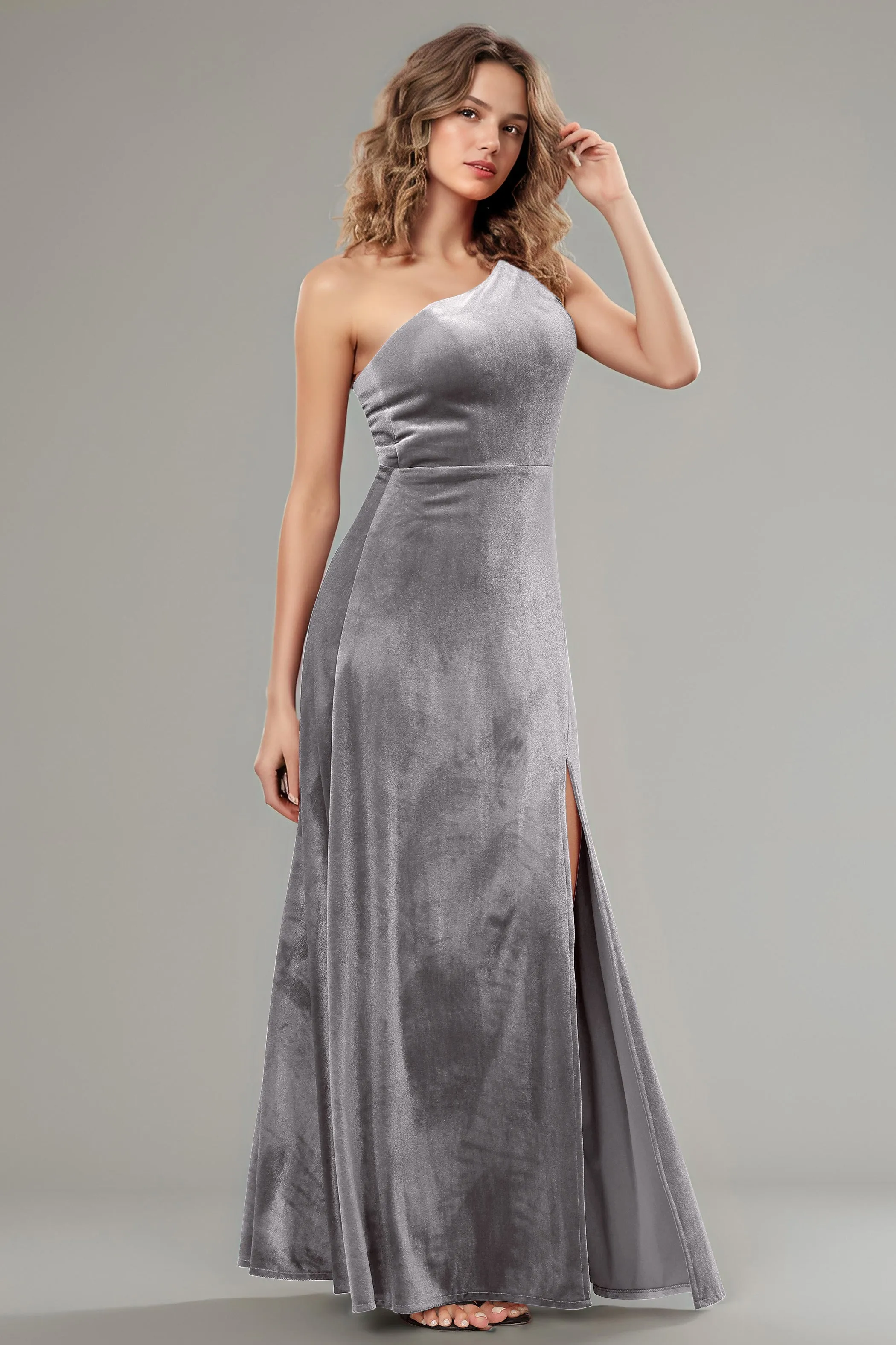 One Shoulder Sleeveless Simple Velvet Bridesmaid Dresses