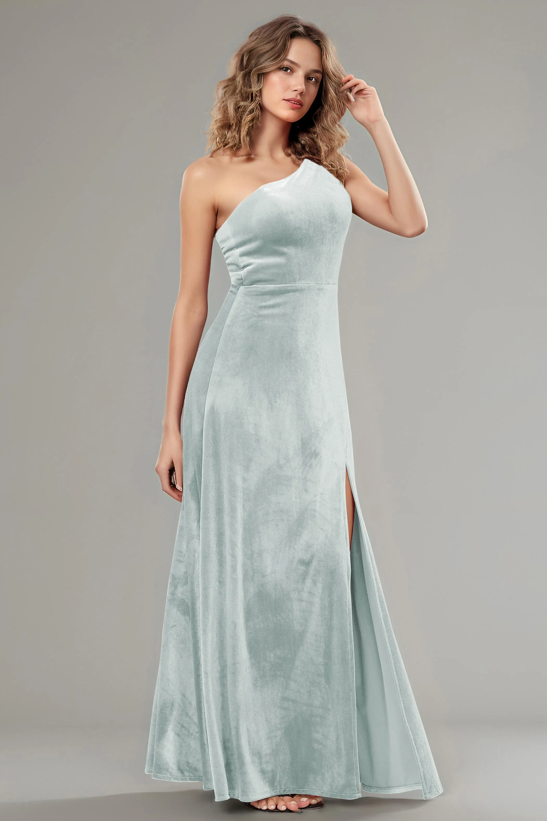 One Shoulder Sleeveless Simple Velvet Bridesmaid Dresses