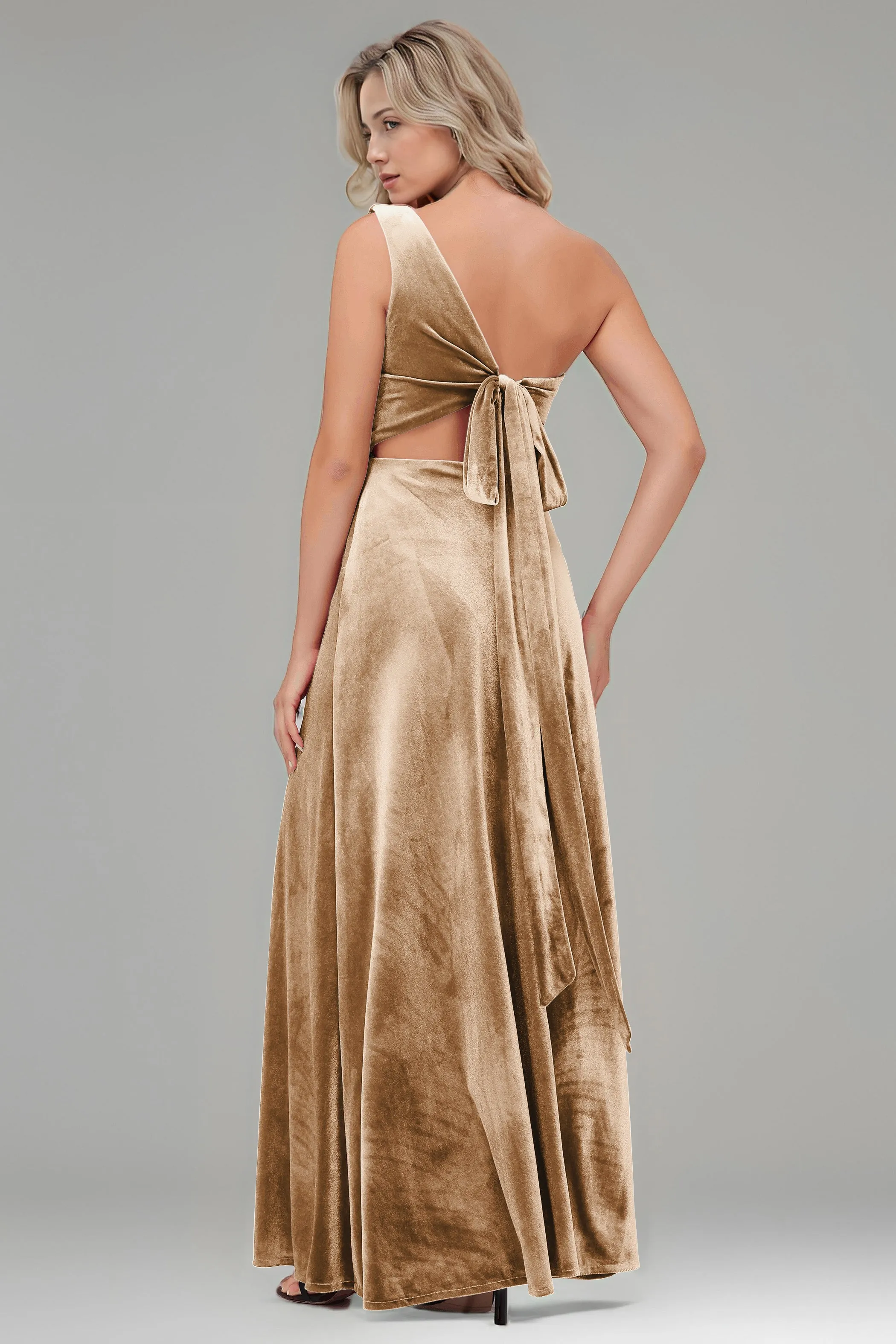 One Shoulder Sleeveless Simple Velvet Bridesmaid Dresses