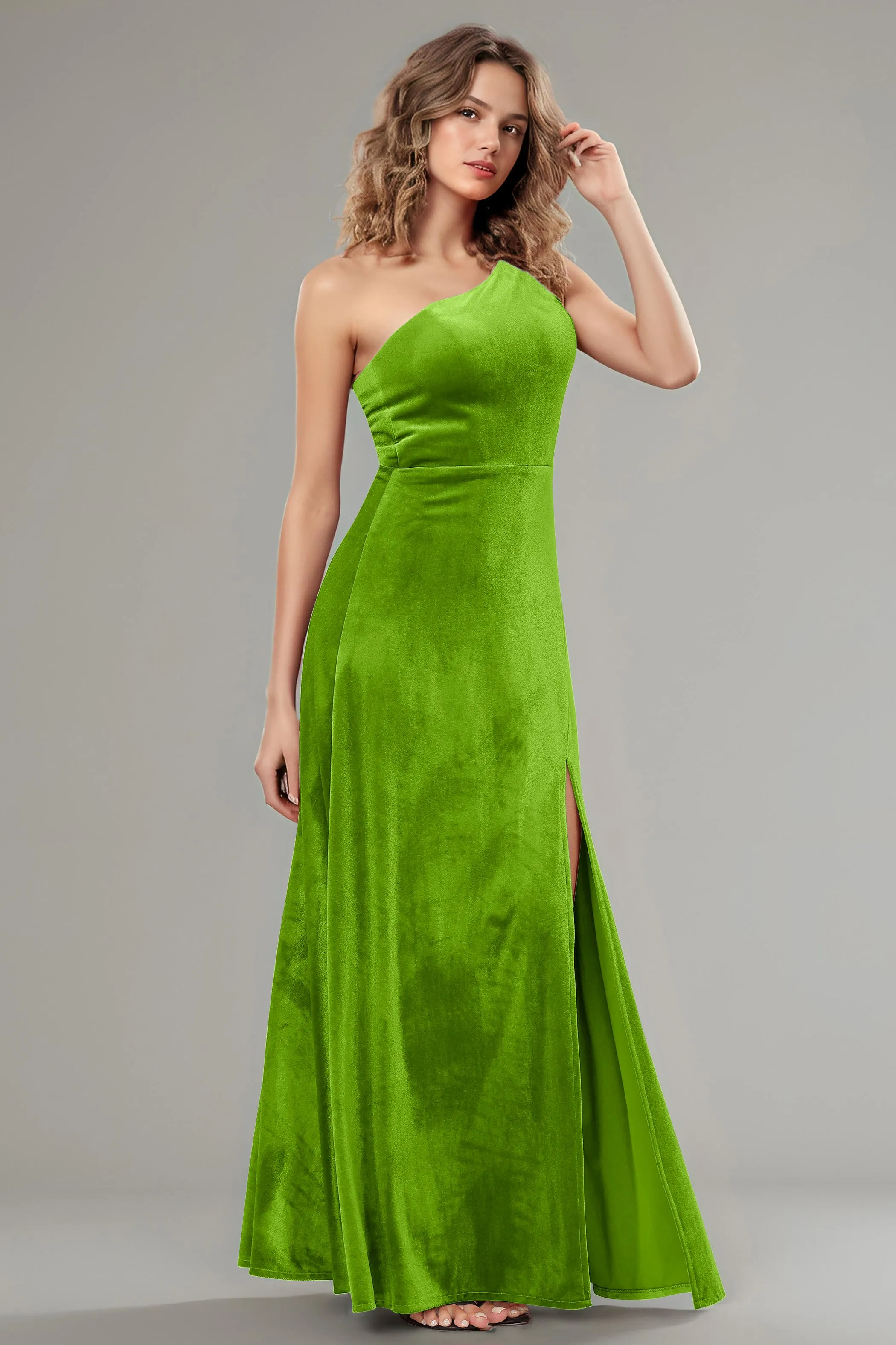 One Shoulder Sleeveless Simple Velvet Bridesmaid Dresses