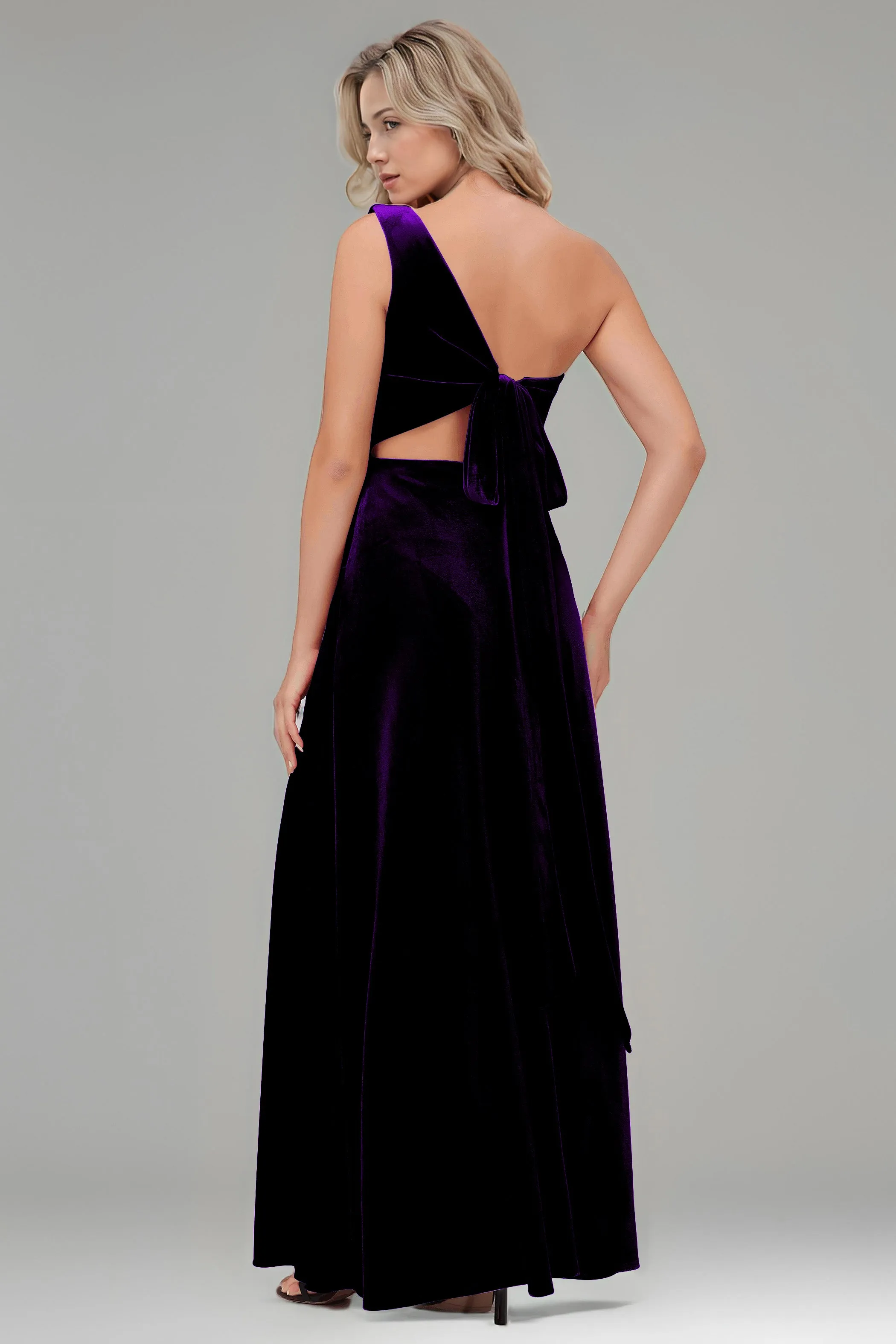 One Shoulder Sleeveless Simple Velvet Bridesmaid Dresses