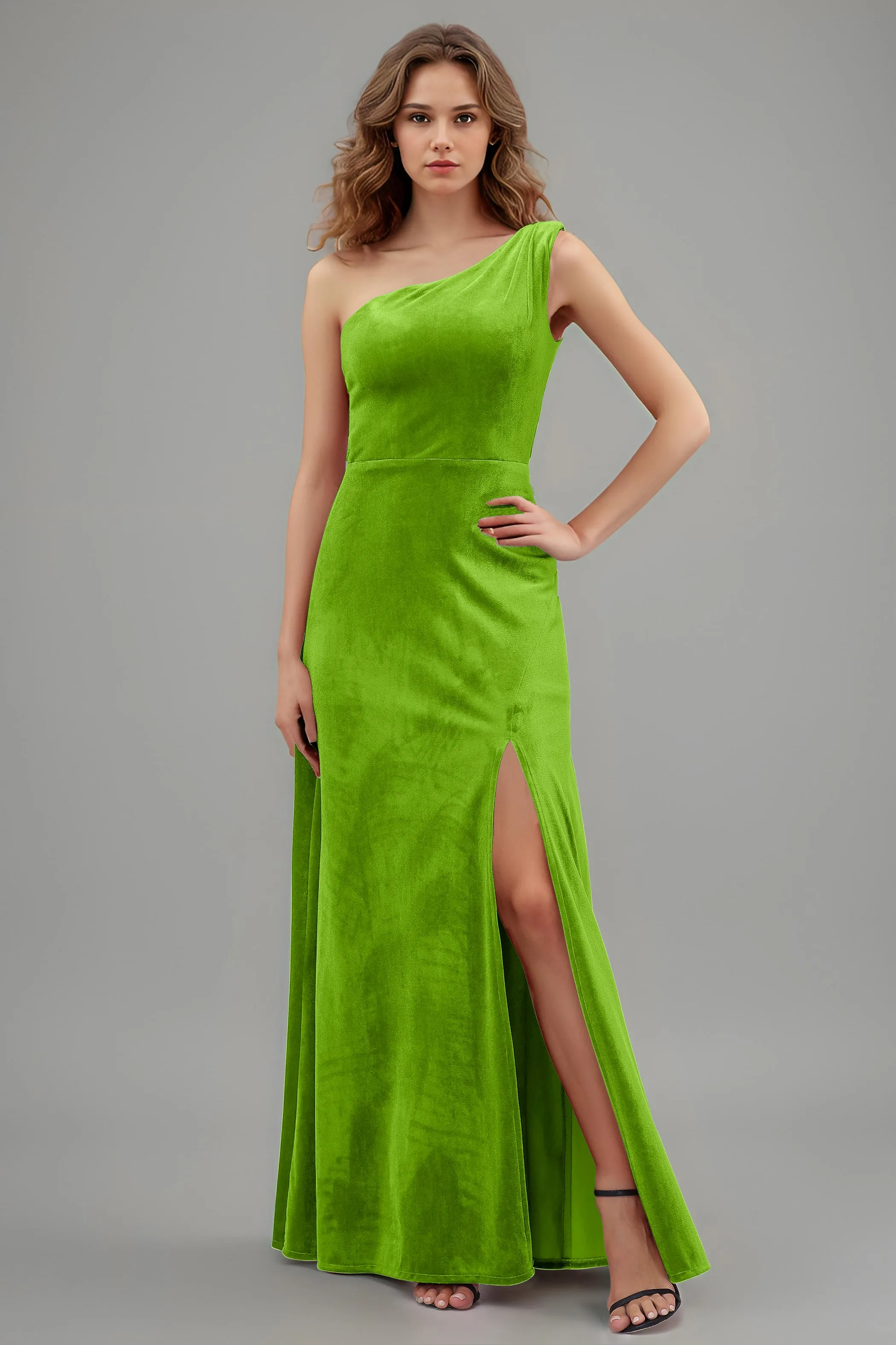 One Shoulder Sleeveless Simple Velvet Bridesmaid Dresses