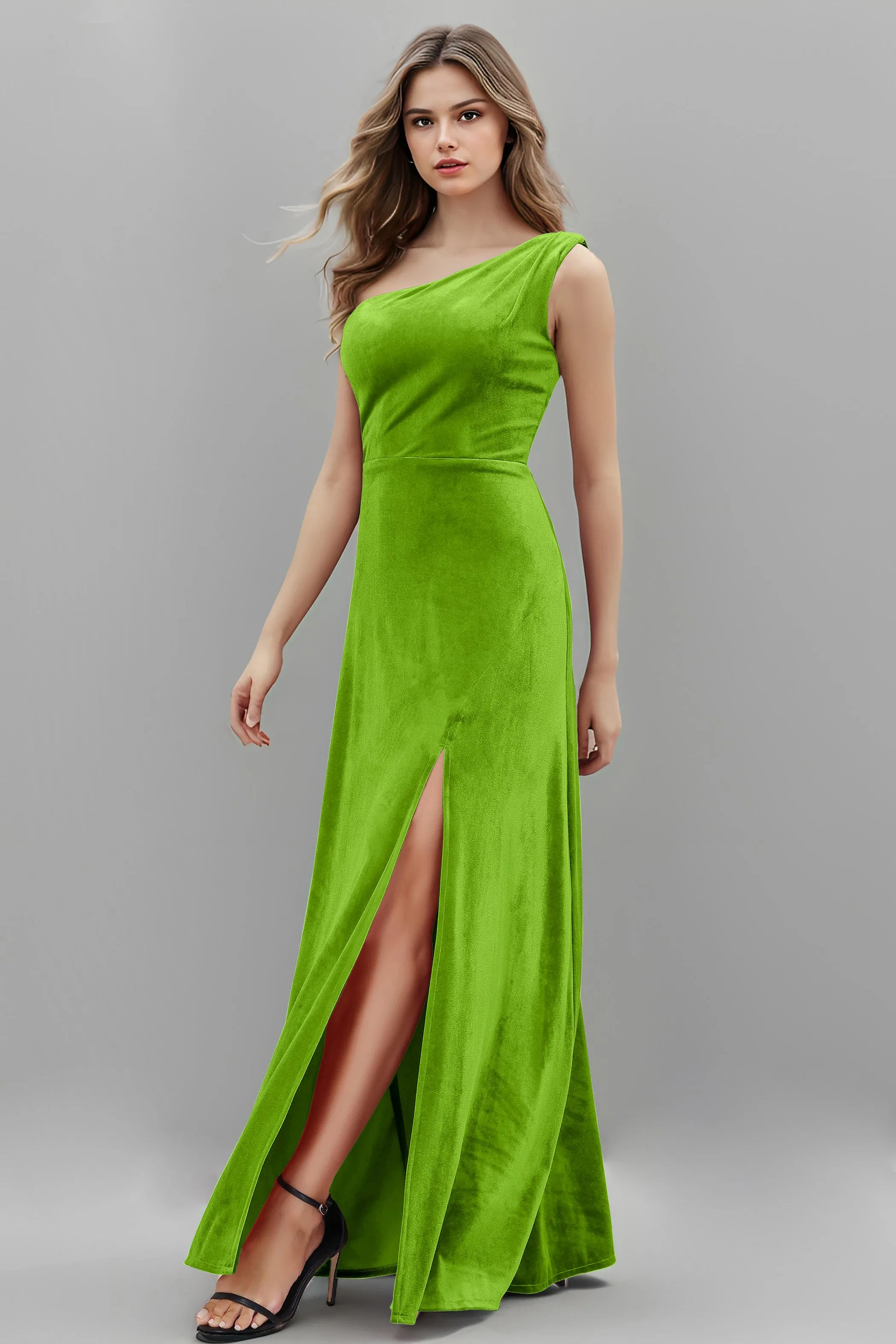 One Shoulder Sleeveless Simple Velvet Bridesmaid Dresses