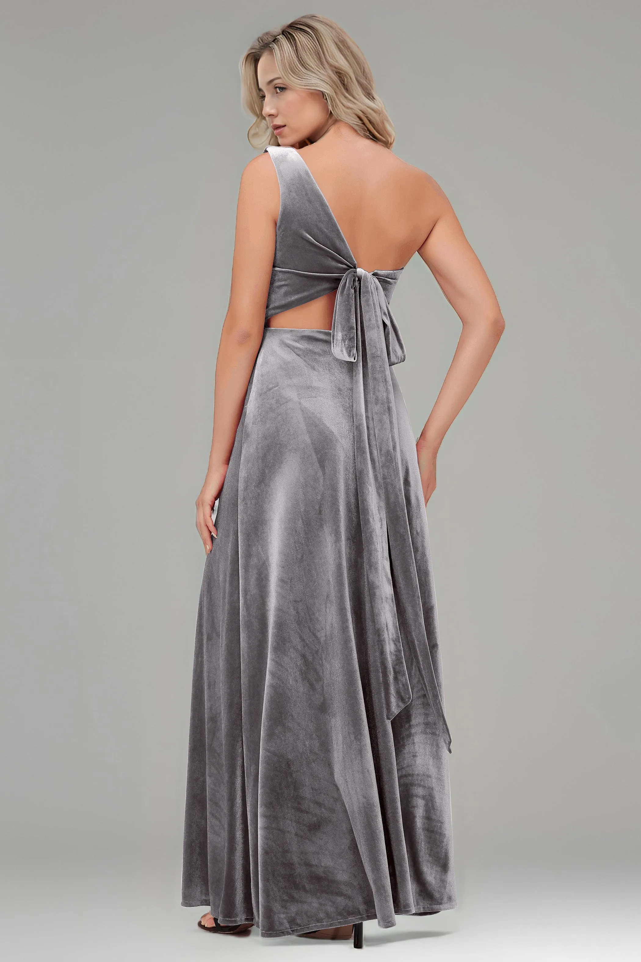 One Shoulder Sleeveless Simple Velvet Bridesmaid Dresses