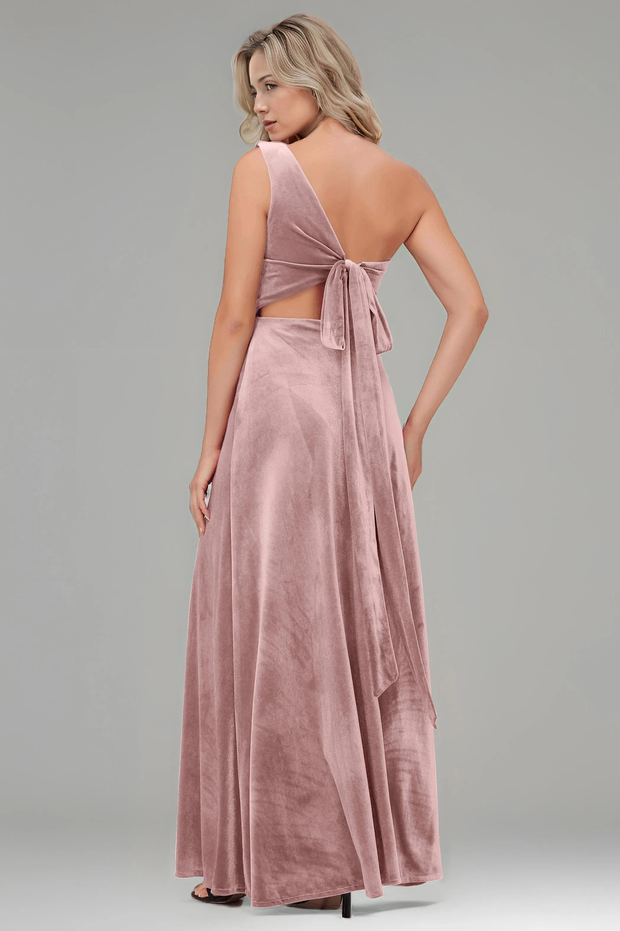 One Shoulder Sleeveless Simple Velvet Bridesmaid Dresses