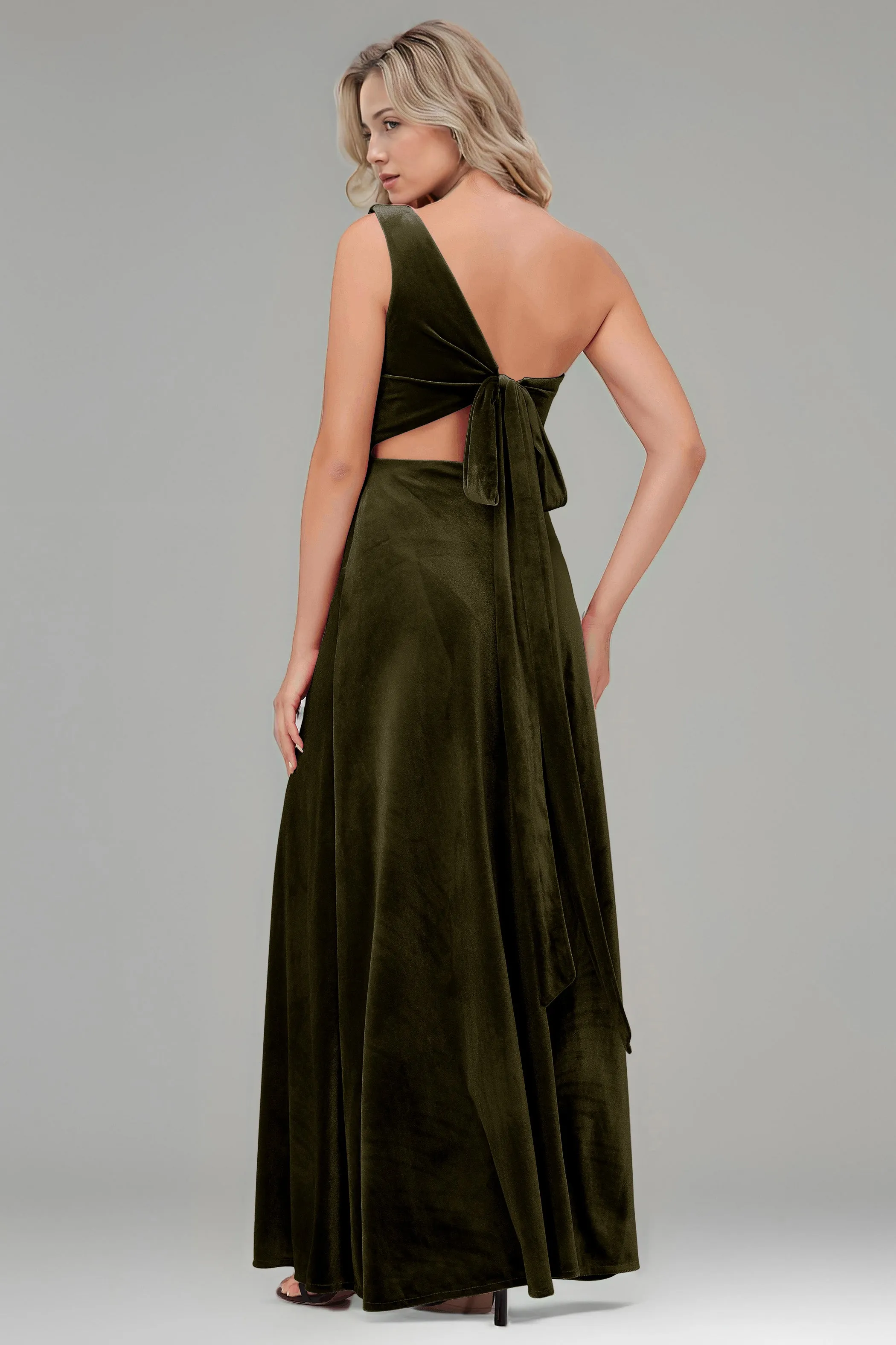 One Shoulder Sleeveless Simple Velvet Bridesmaid Dresses