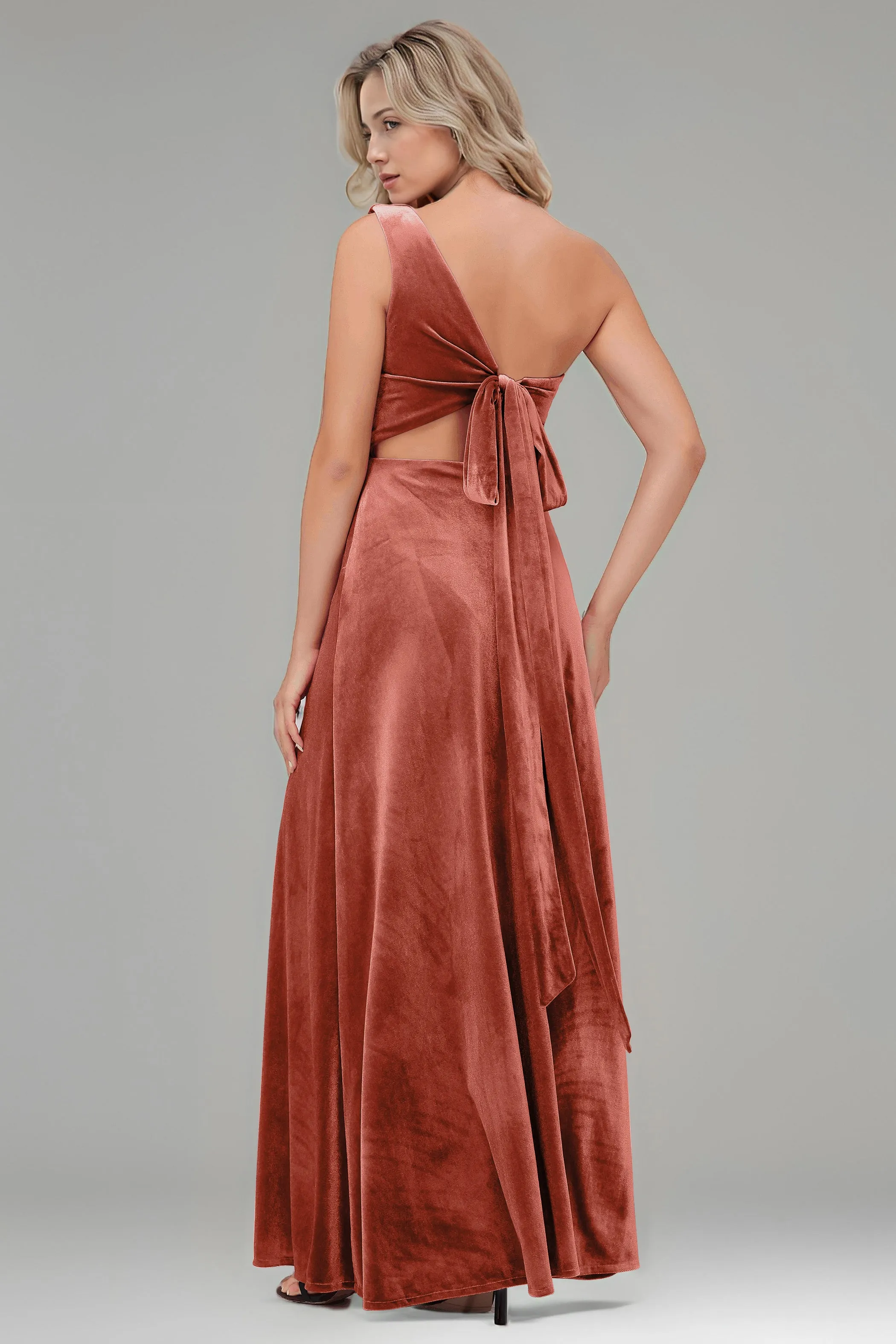 One Shoulder Sleeveless Simple Velvet Bridesmaid Dresses