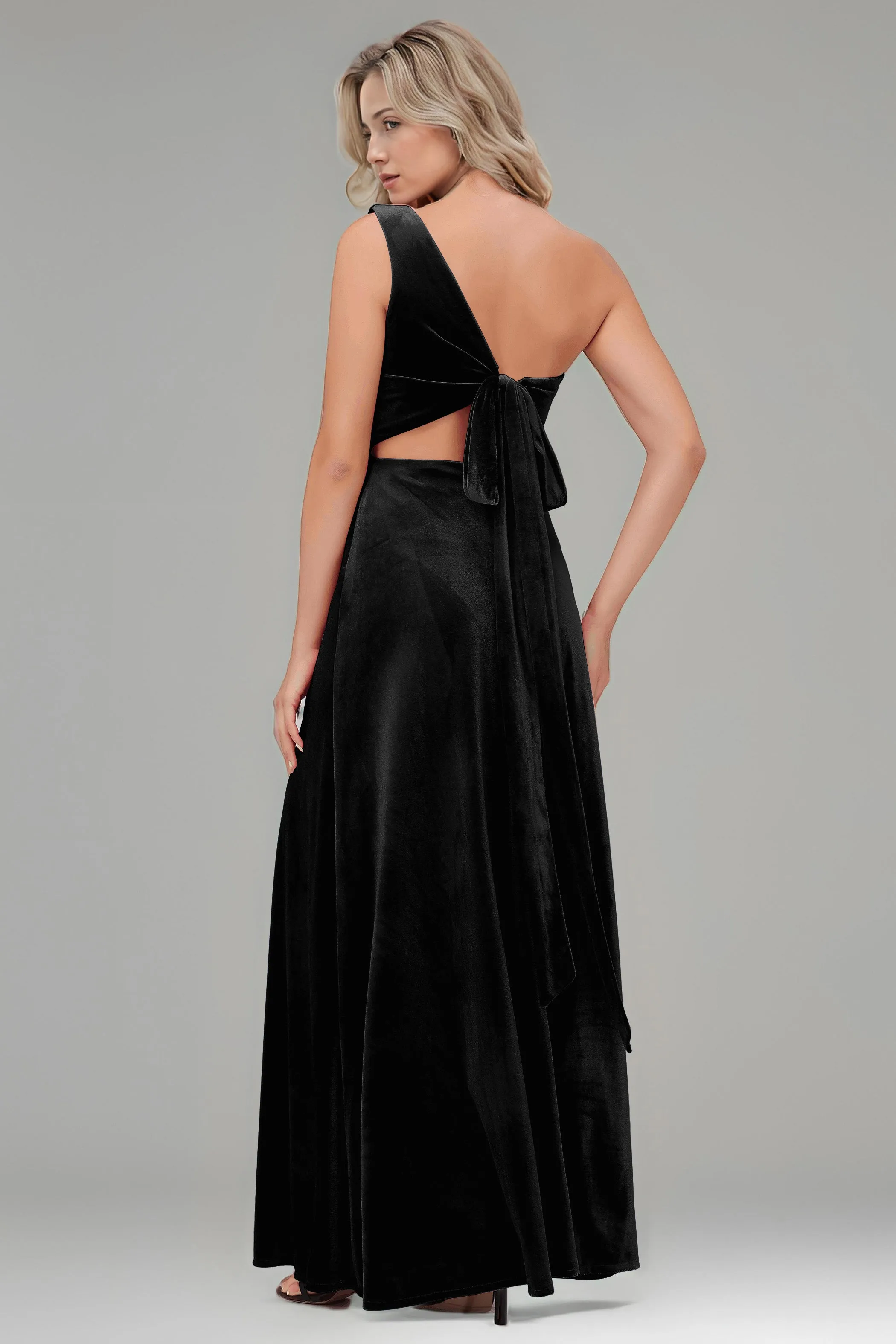 One Shoulder Sleeveless Simple Velvet Bridesmaid Dresses