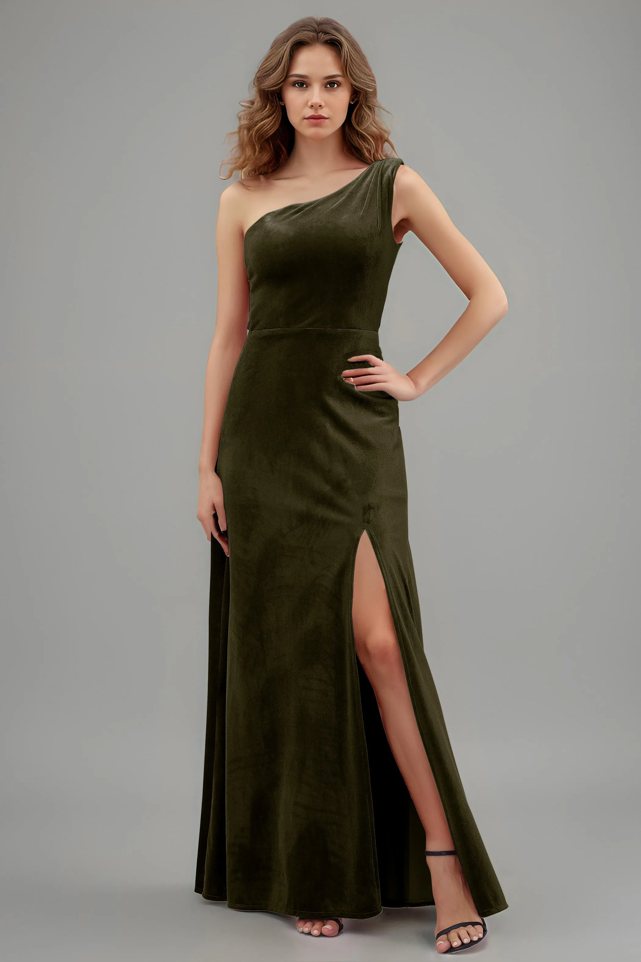 One Shoulder Sleeveless Simple Velvet Bridesmaid Dresses