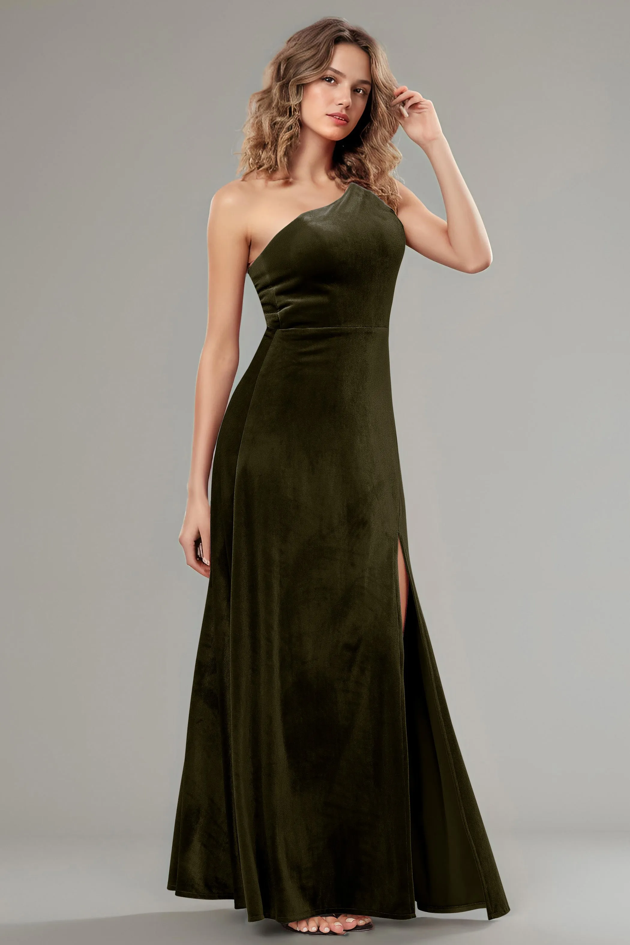 One Shoulder Sleeveless Simple Velvet Bridesmaid Dresses