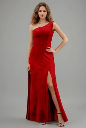 One Shoulder Sleeveless Simple Velvet Bridesmaid Dresses