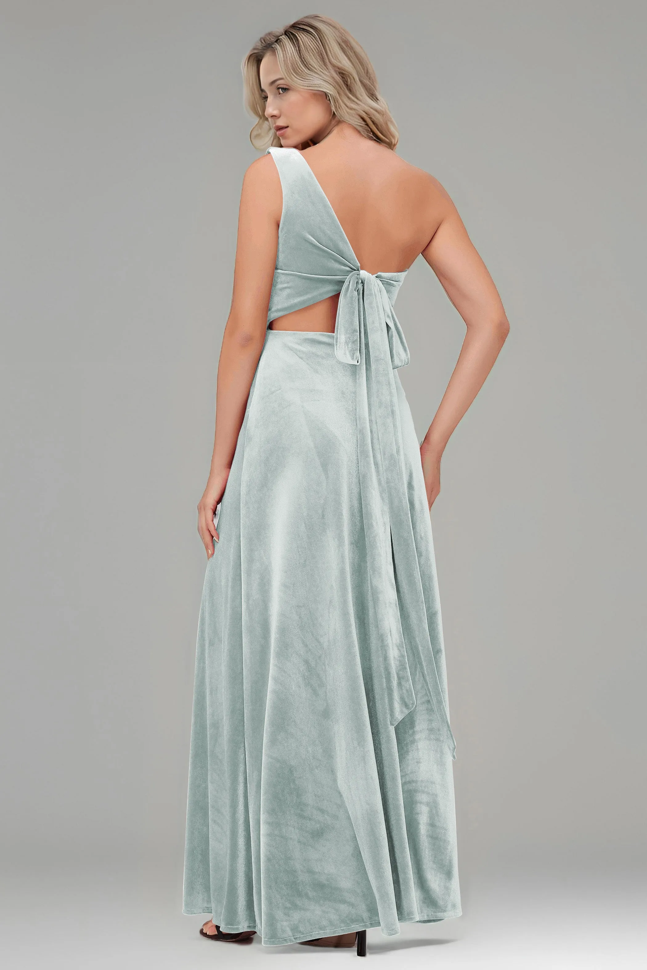 One Shoulder Sleeveless Simple Velvet Bridesmaid Dresses