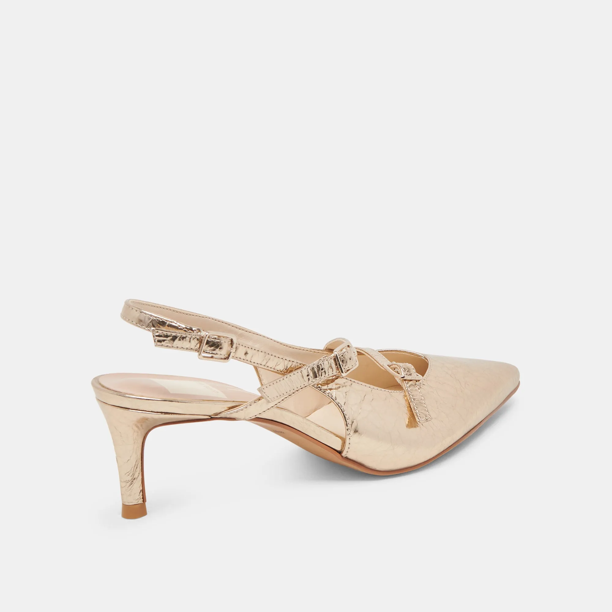 PAMLA MID WIDE HEELS LIGHT GOLD DISTRESSED LEATHER