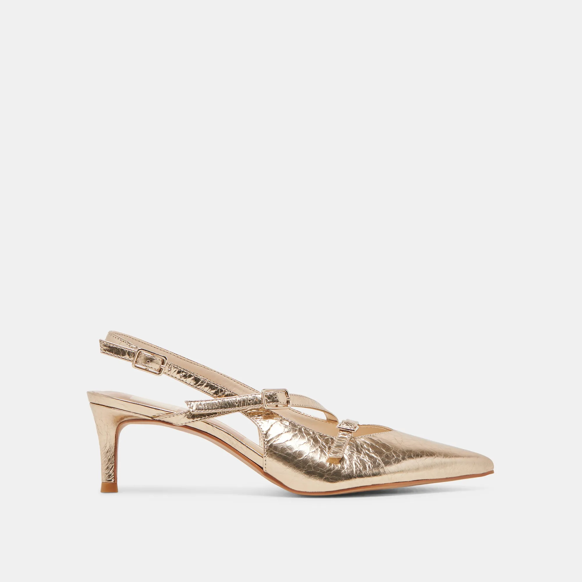 PAMLA MID WIDE HEELS LIGHT GOLD DISTRESSED LEATHER