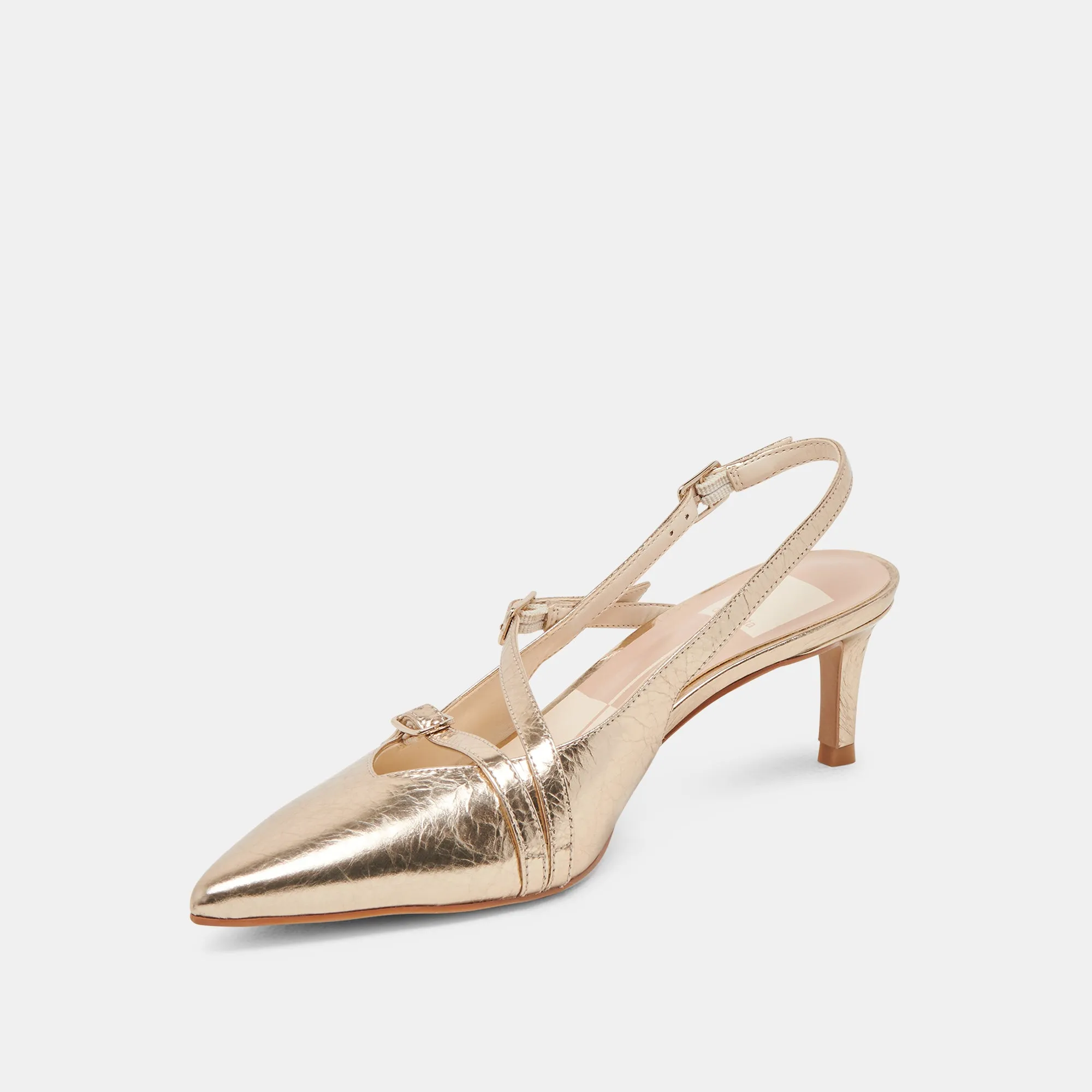 PAMLA MID WIDE HEELS LIGHT GOLD DISTRESSED LEATHER