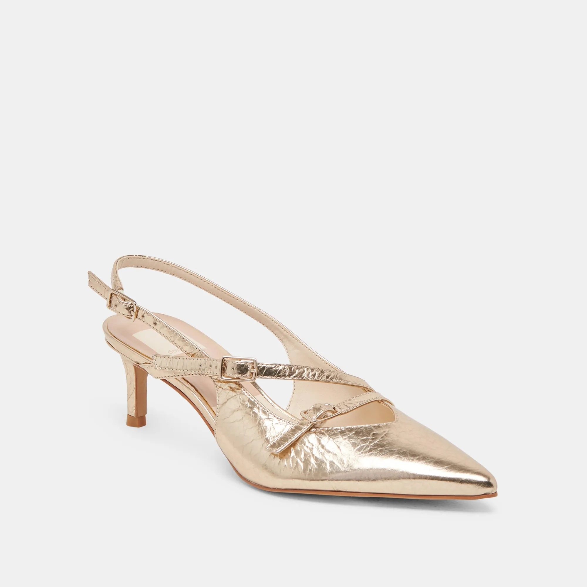 PAMLA MID WIDE HEELS LIGHT GOLD DISTRESSED LEATHER