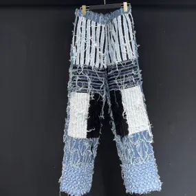 Patchwork Denim Straight Legs Jeans