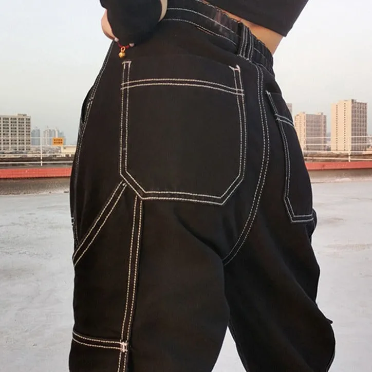 Patchwork Pockets Baggy Jean