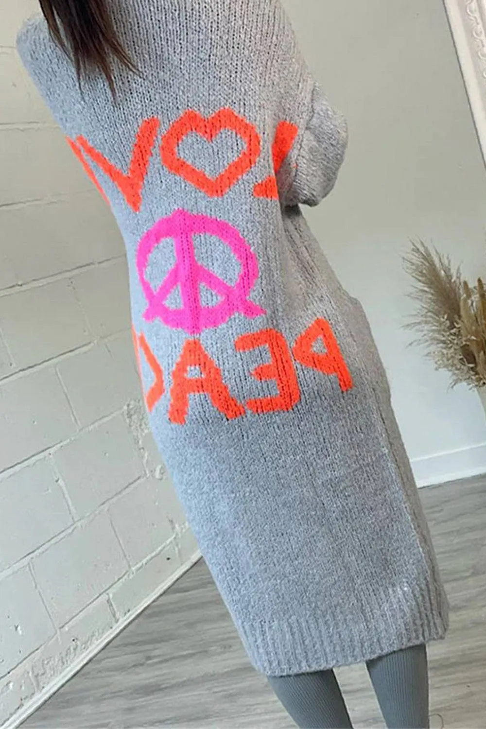 Peace Sign Long Sleeve Cardigan