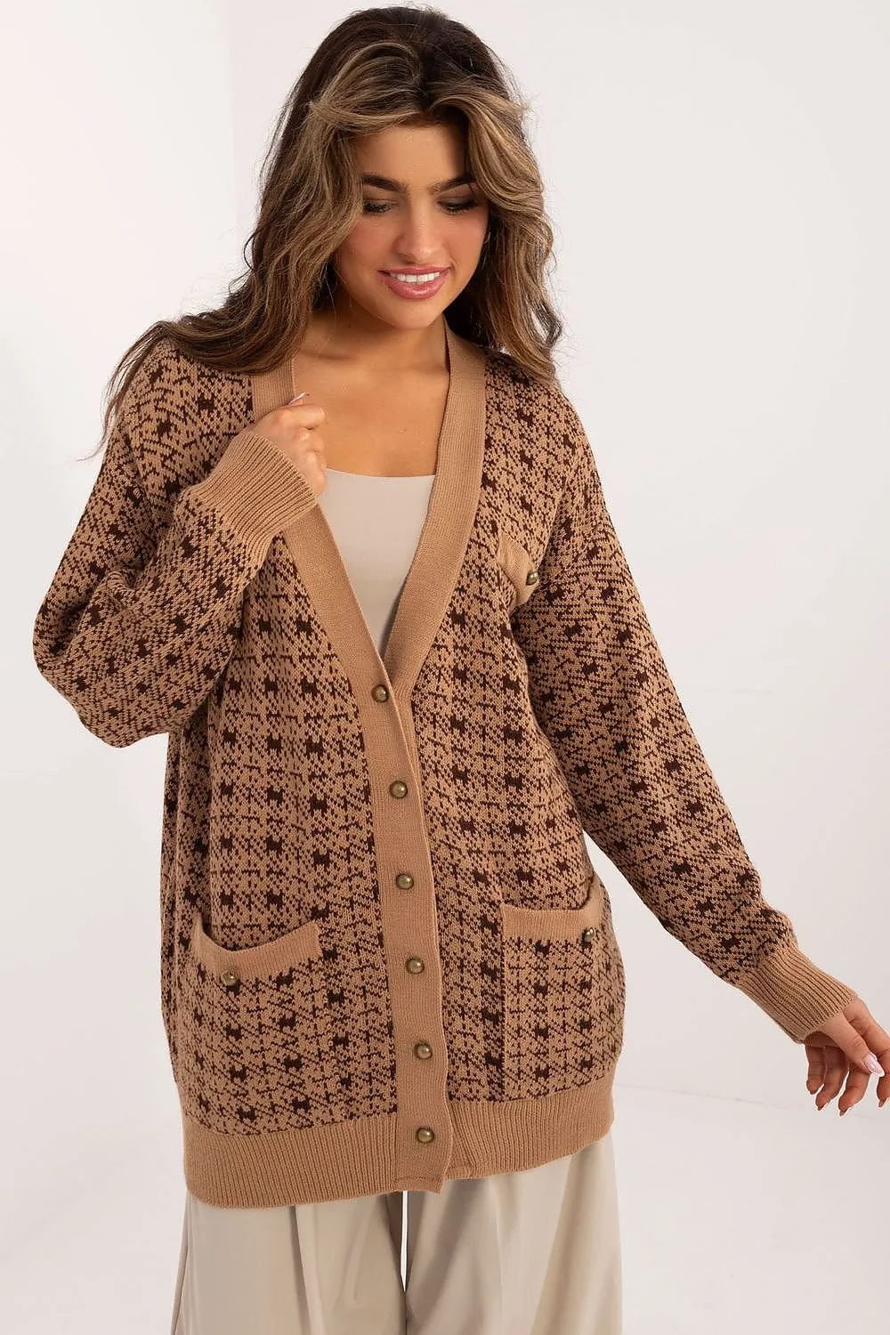 Pocketed Button-Up Cardigan Brown