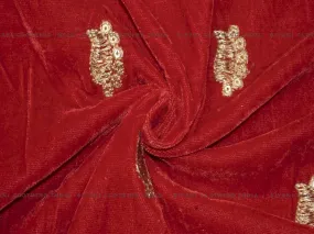 Red Gota Embroidered Velvet Fabric