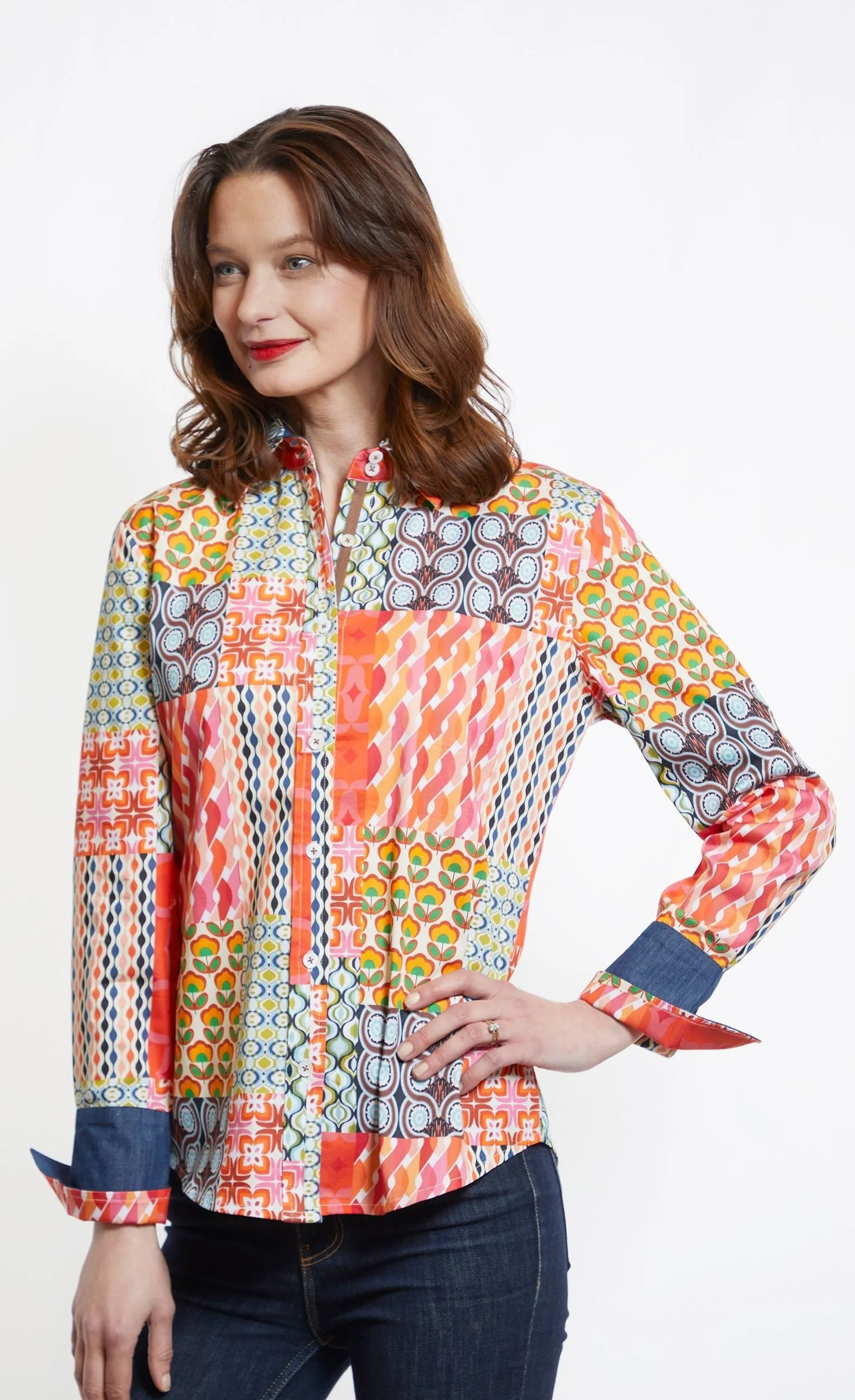 Rome Long Sleeve Shirt - Multi Patchwork Print