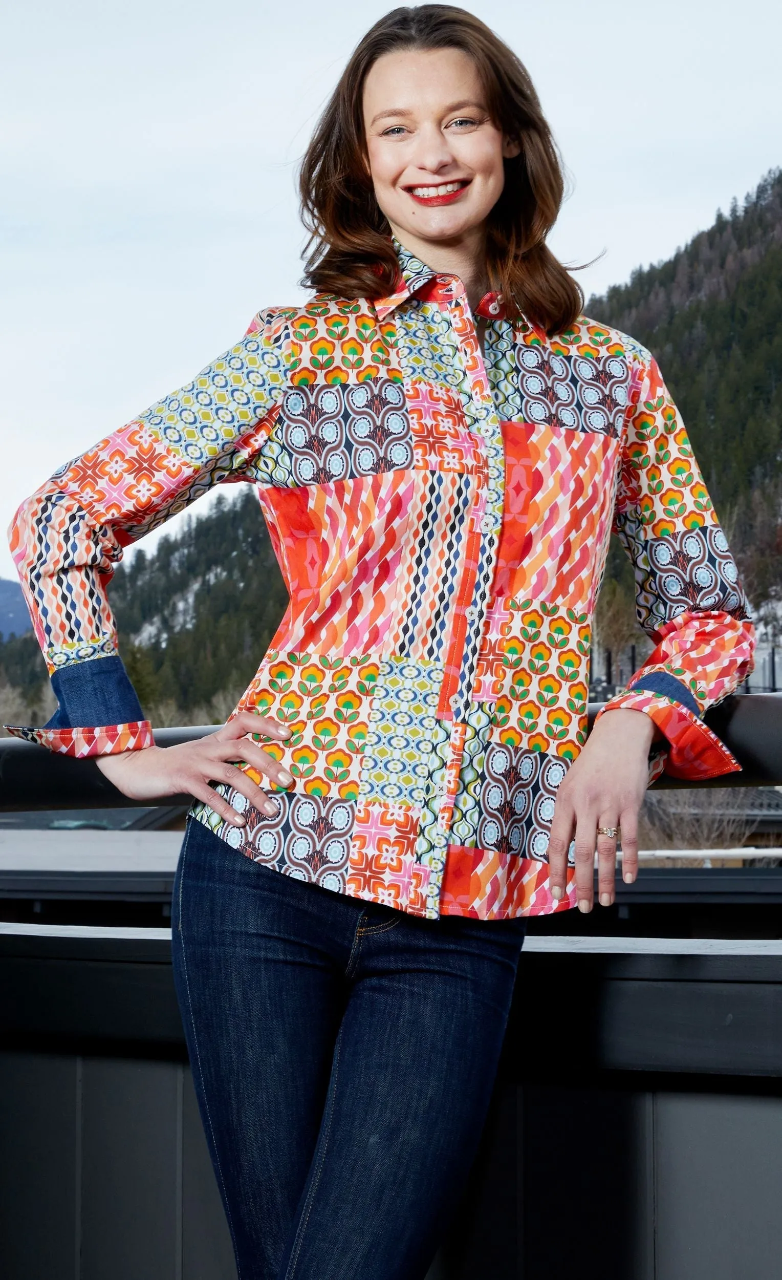 Rome Long Sleeve Shirt - Multi Patchwork Print