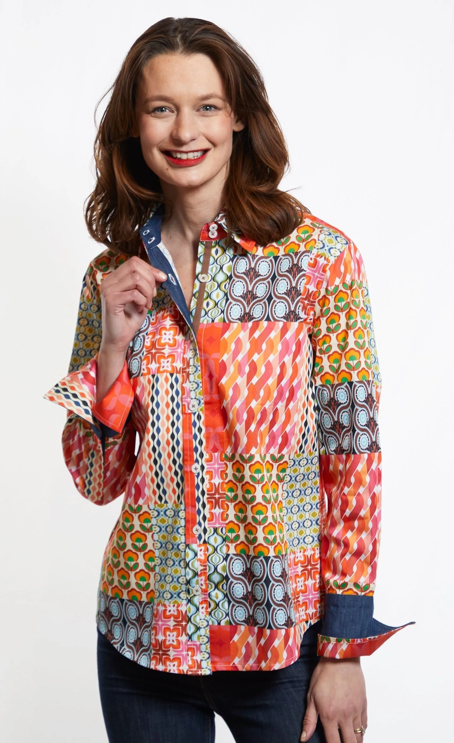 Rome Long Sleeve Shirt - Multi Patchwork Print