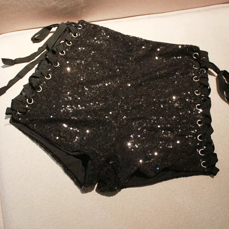 Side Tie Sequin Shorts