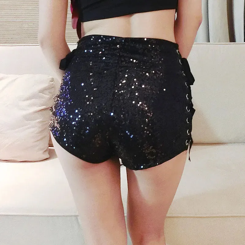 Side Tie Sequin Shorts