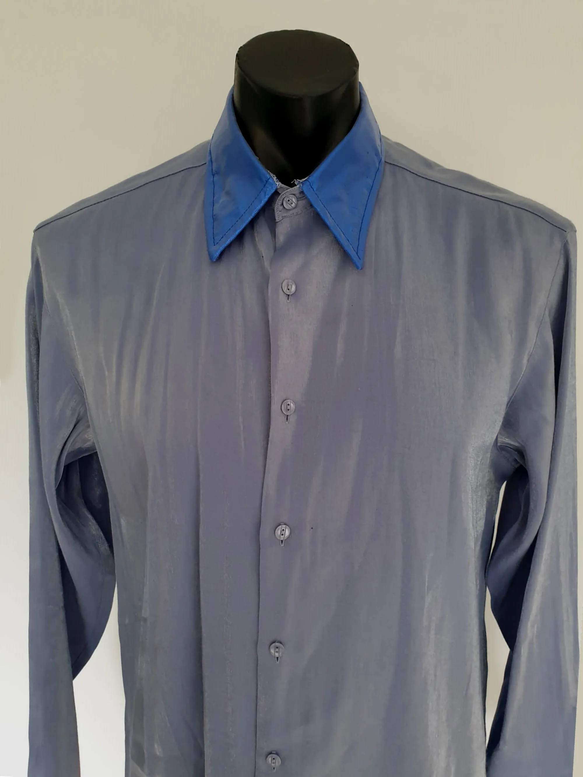 Silvery Blue Glittery Shirt With Contrast Metallic Collar & Bow Tie by Anthony Kulsar