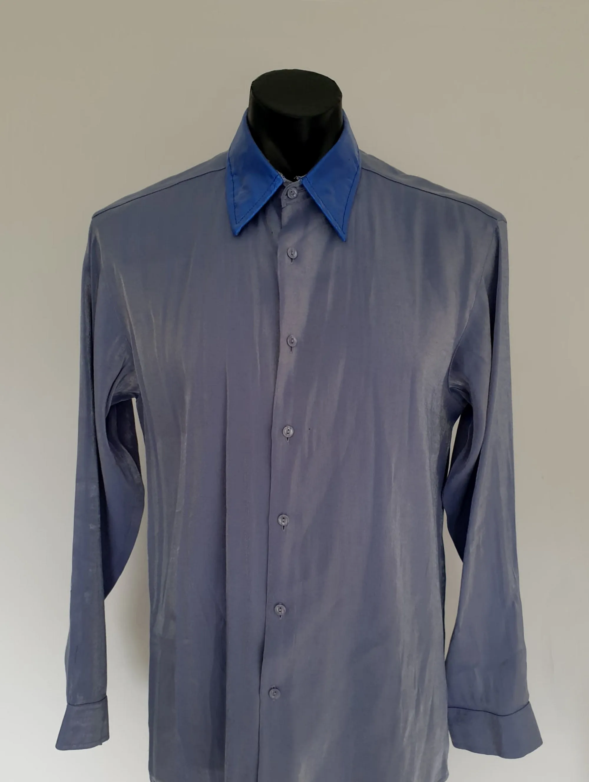 Silvery Blue Glittery Shirt With Contrast Metallic Collar & Bow Tie by Anthony Kulsar